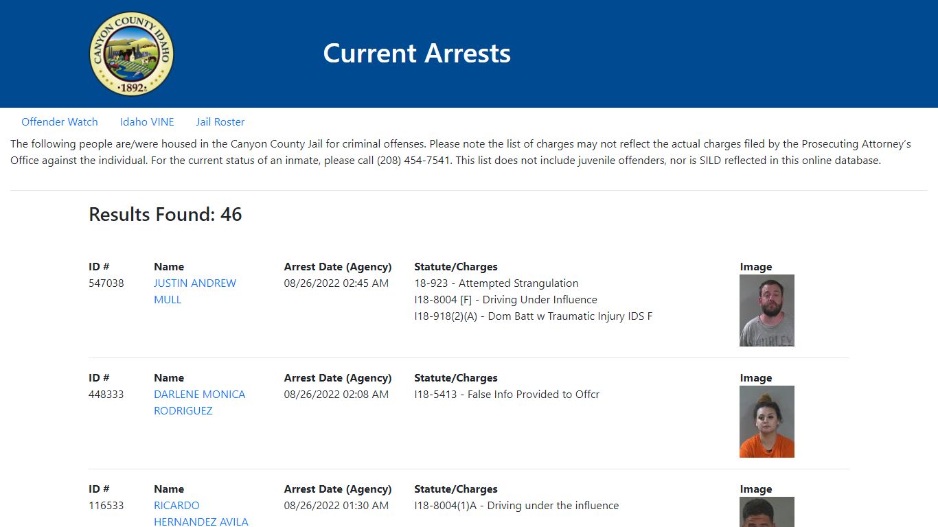 Current Arrests